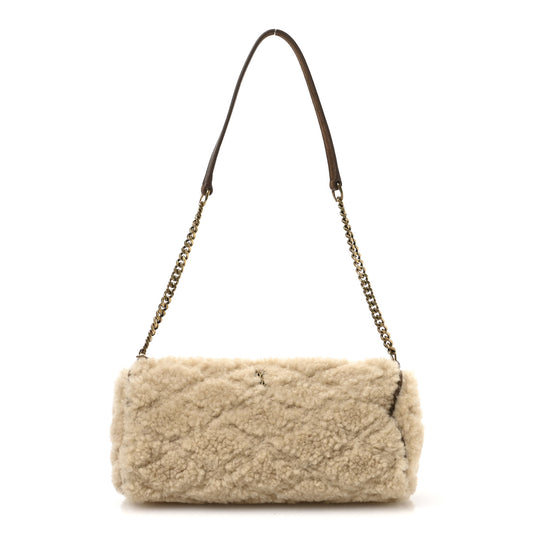 Shearling Monogram Mini Sade Tube Bag Natural