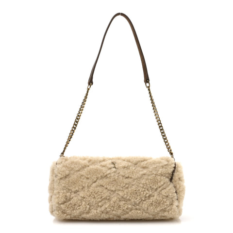 Shearling Monogram Mini Sade Tube Bag Natural