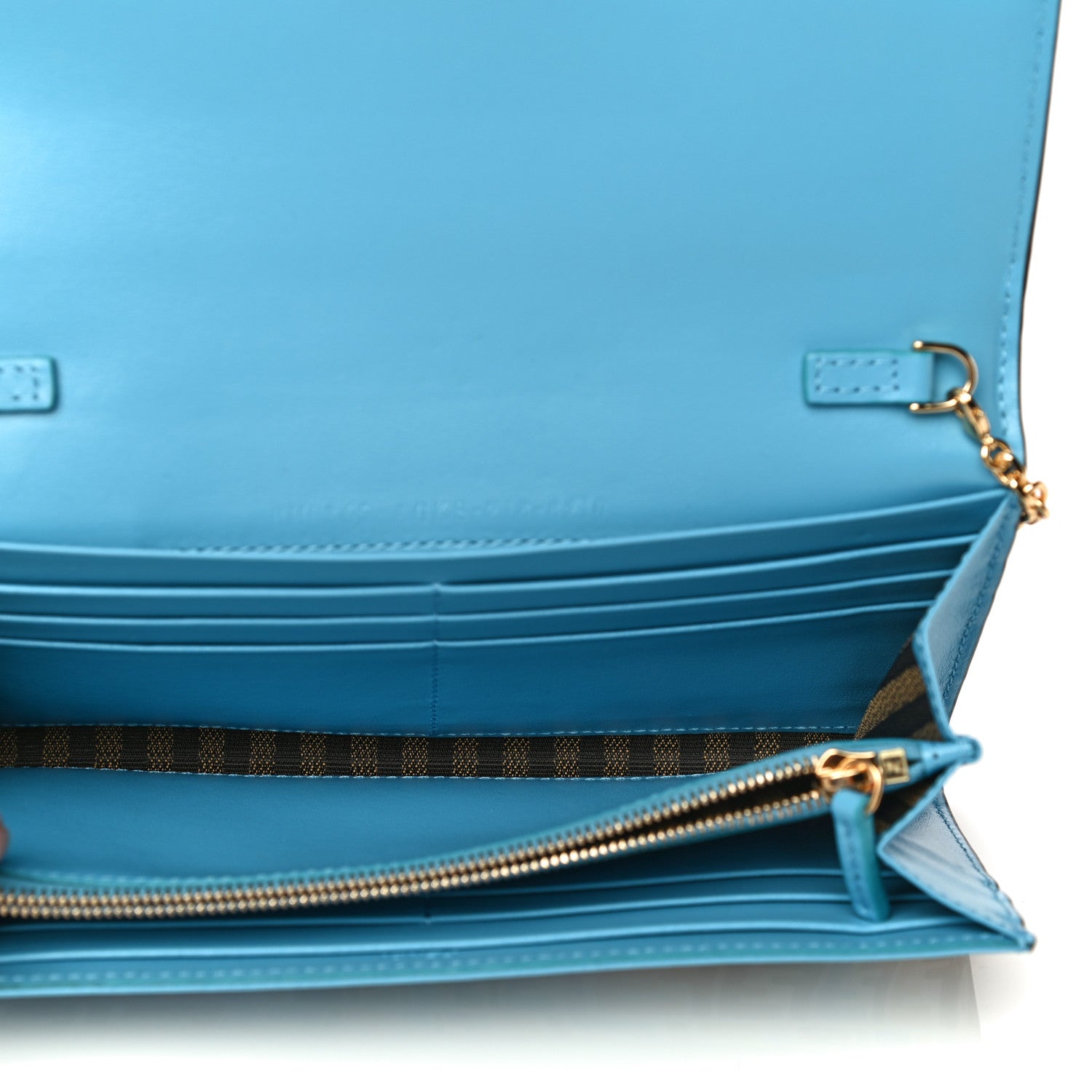 Fendi X SARAH COLEMAN Vitello Liberty Ceylon Micro FF Fish Eye Embossed Continental Envelope Wallet On Chain Multicolor Cyber Blue 4 of 9