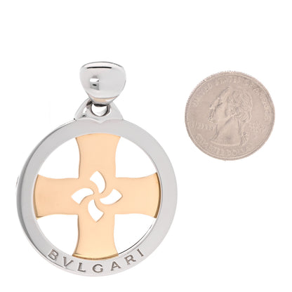 Bulgari Stainless Steel 18K Yellow Gold Tondo Cross Pendant 2 of 3