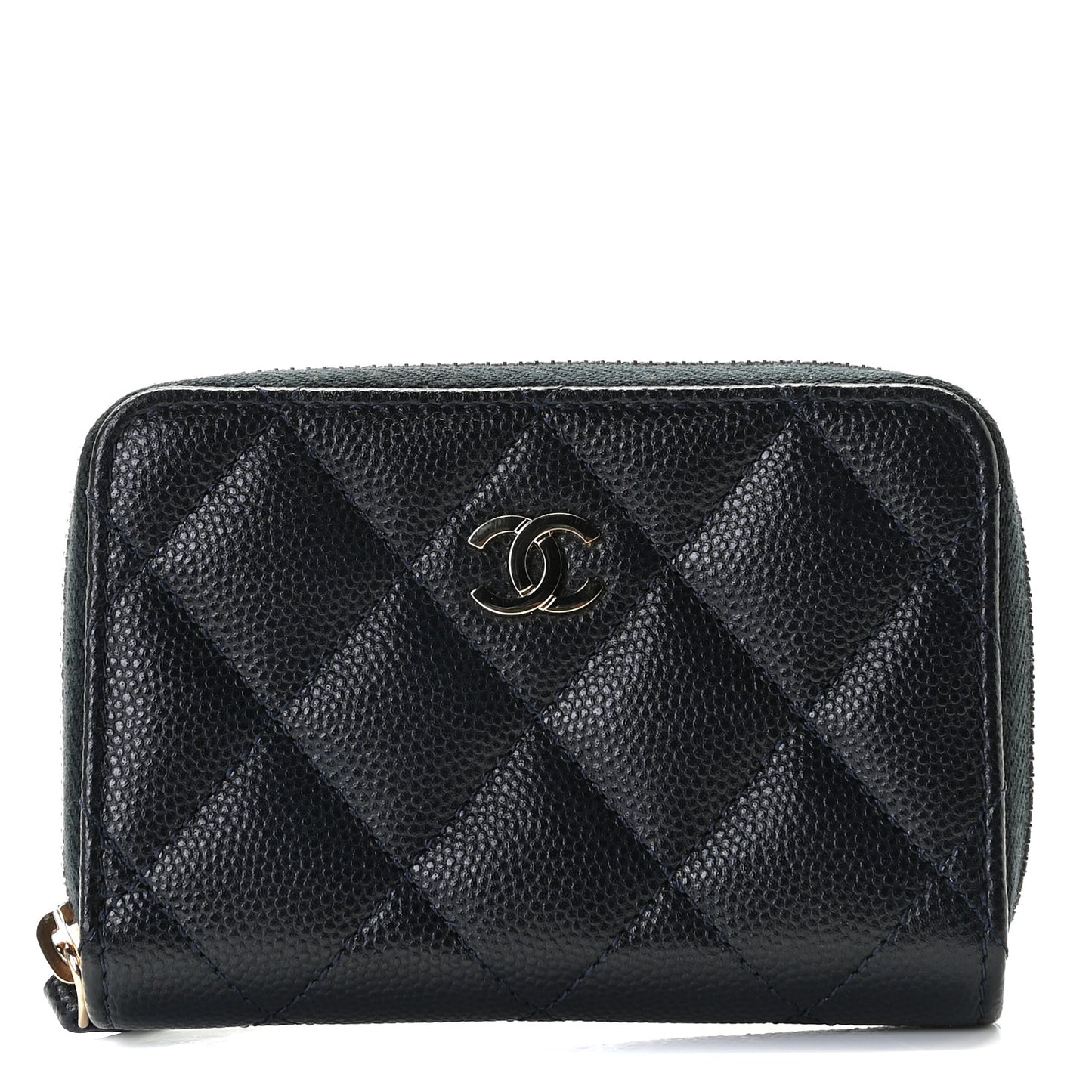 Caviar Quilted Zip Coin Purse Navy Blue