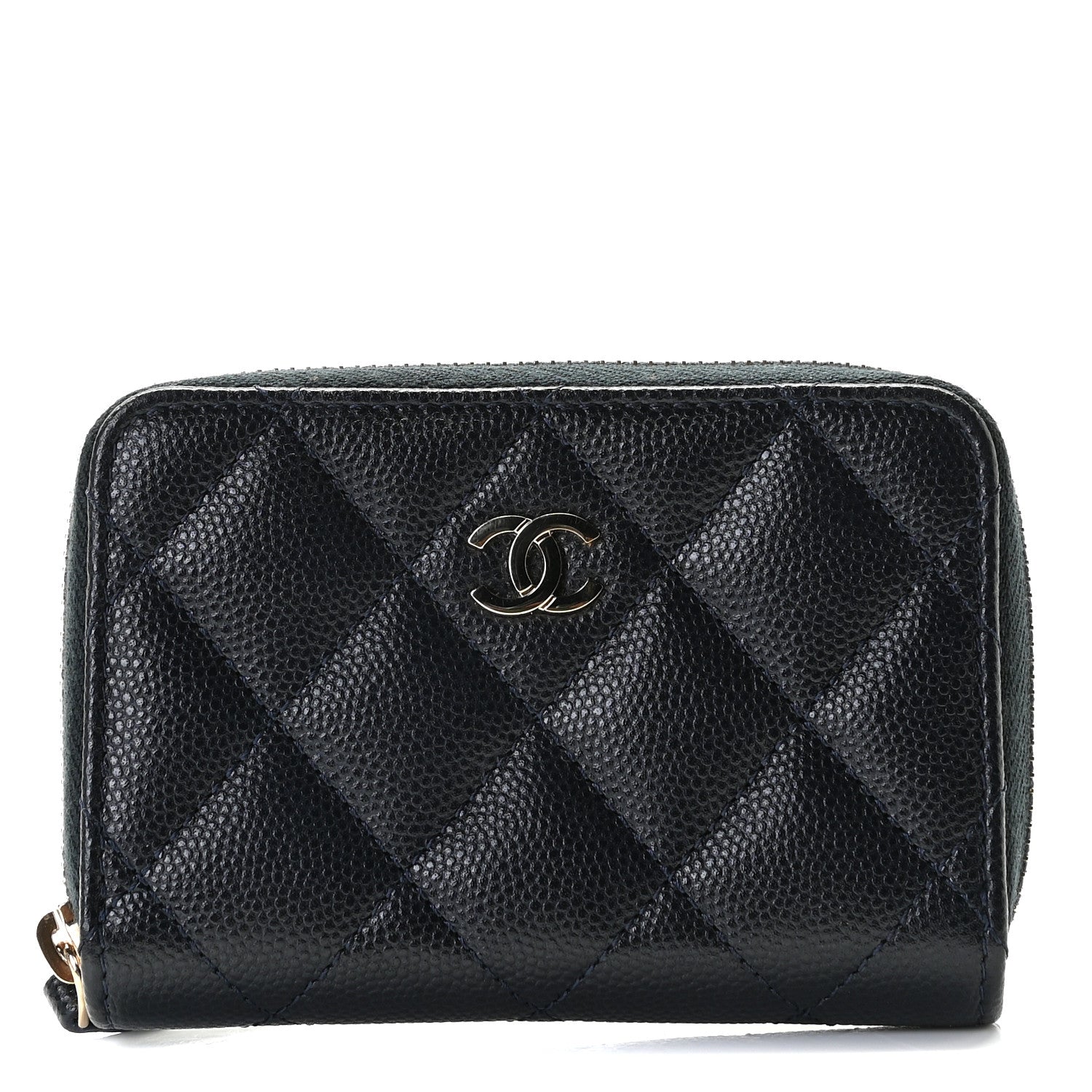 Chanel Caviar Quilted Zip Coin Purse Navy Blue 1 of 9