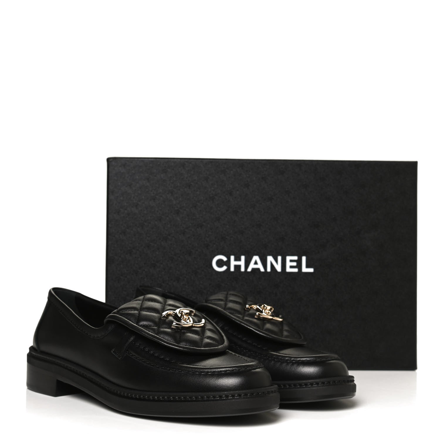 Chanel Lambskin Quilted CC Turnlock Loafers 38 Black 10 of 10