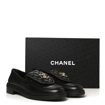 Chanel Lambskin Quilted CC Turnlock Loafers 38 Black 10 of 10