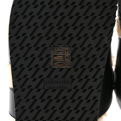Hermes Calfskin Woolskin Womens Chypre Sandals 36.5 Black Ecru 9 of 13