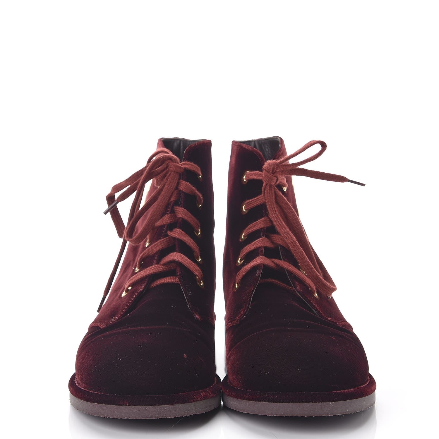 Chanel Velvet CC Lace Up Boots 39.5 Burgundy 2 of 9