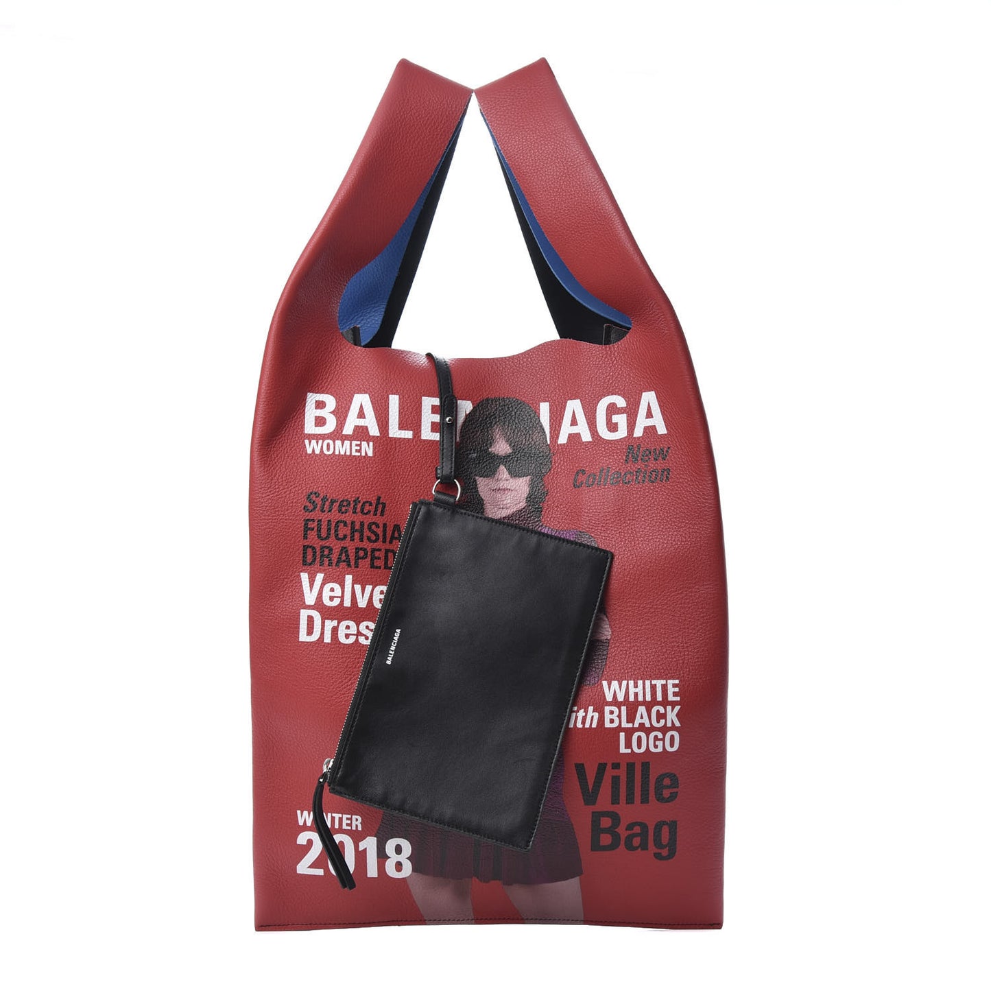 Grained Calfskin Winter 18 Campaign Medium Supermarket Tote Red Blue