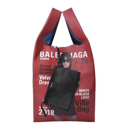 Balenciaga Grained Calfskin Winter 18 Campaign Medium Supermarket Tote Red Blue 1 of 13