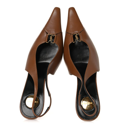 Saint Laurent Nappa Babylone Breteuil Slingback Pumps 39 Macadamia 2 of 15