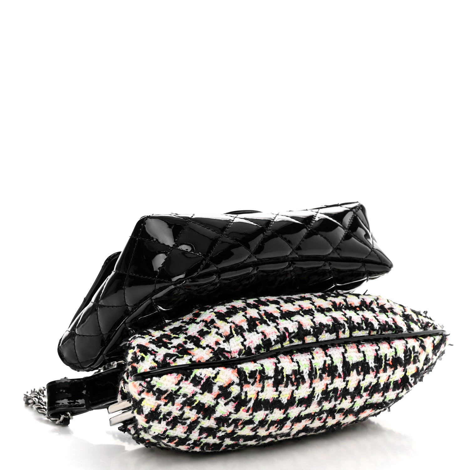Chanel Patent Tweed Mini Kiss Lock Flap Double Bag Black Multicolor 4 of 12