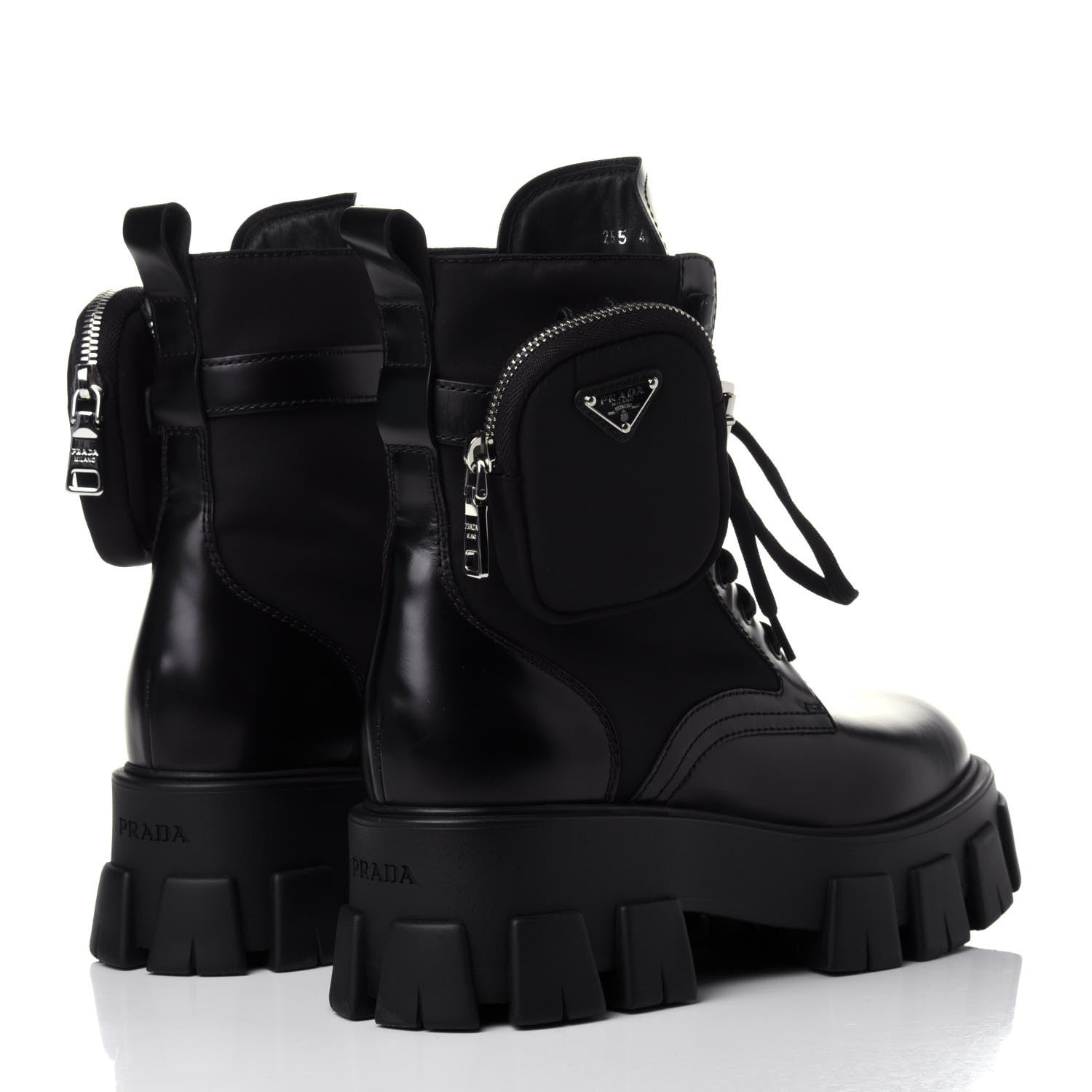 Prada Spazzolato Rois Nylon Metal Triangle Logo Monolith Pouch Pocket 55mm Boots 40 Black 4 of 11