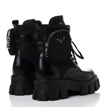 Prada Spazzolato Rois Nylon Metal Triangle Logo Monolith Pouch Pocket 55mm Boots 40 Black 4 of 11