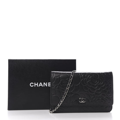 Chanel Lambskin Camellia Embossed Wallet on Chain WOC Black 10 of 10