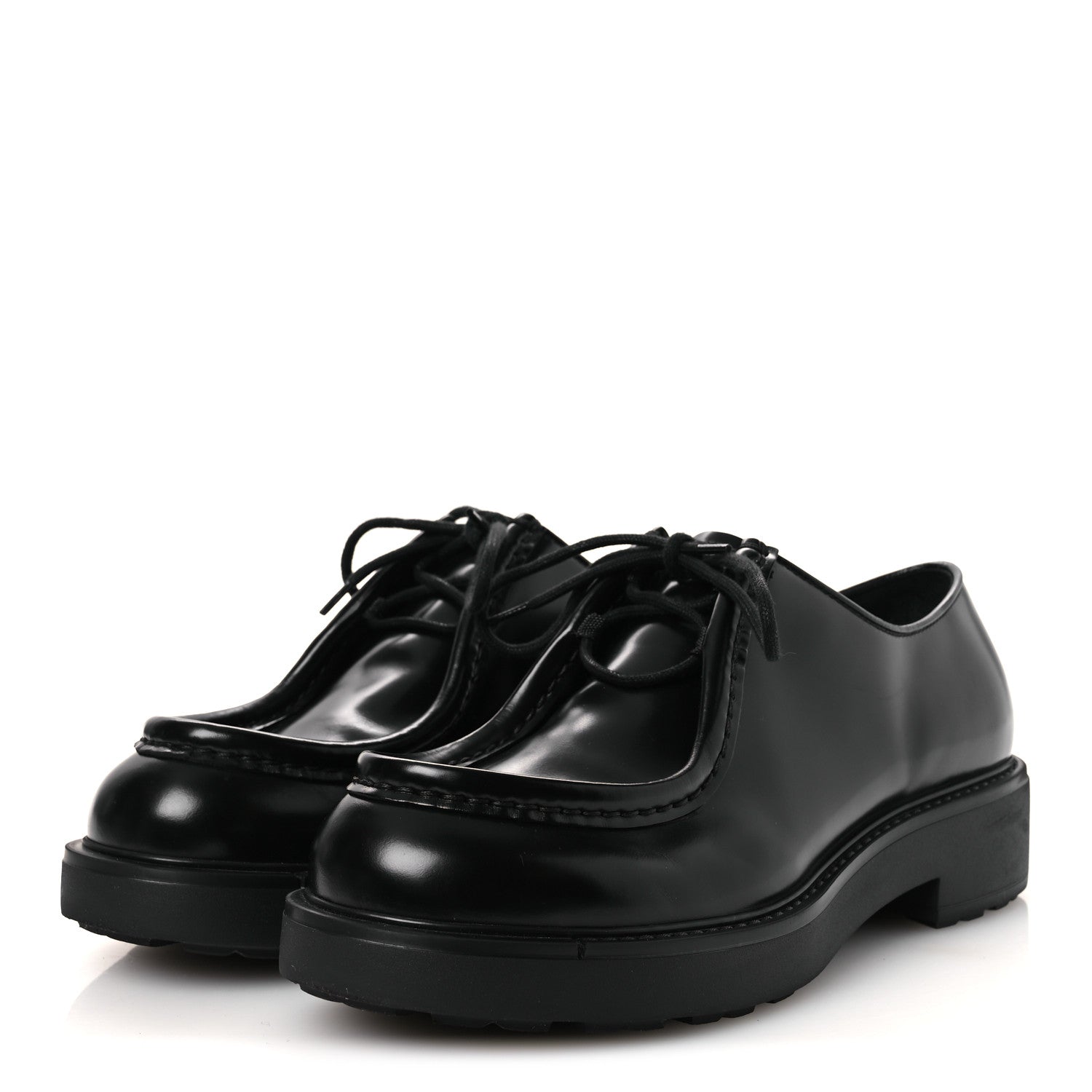 Prada Spazzolato Diapason Mens Lace Up Derby Loafers 9 Black 4 of 14