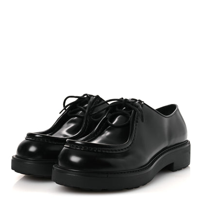 Prada Spazzolato Diapason Mens Lace Up Derby Loafers 9 Black 4 of 14