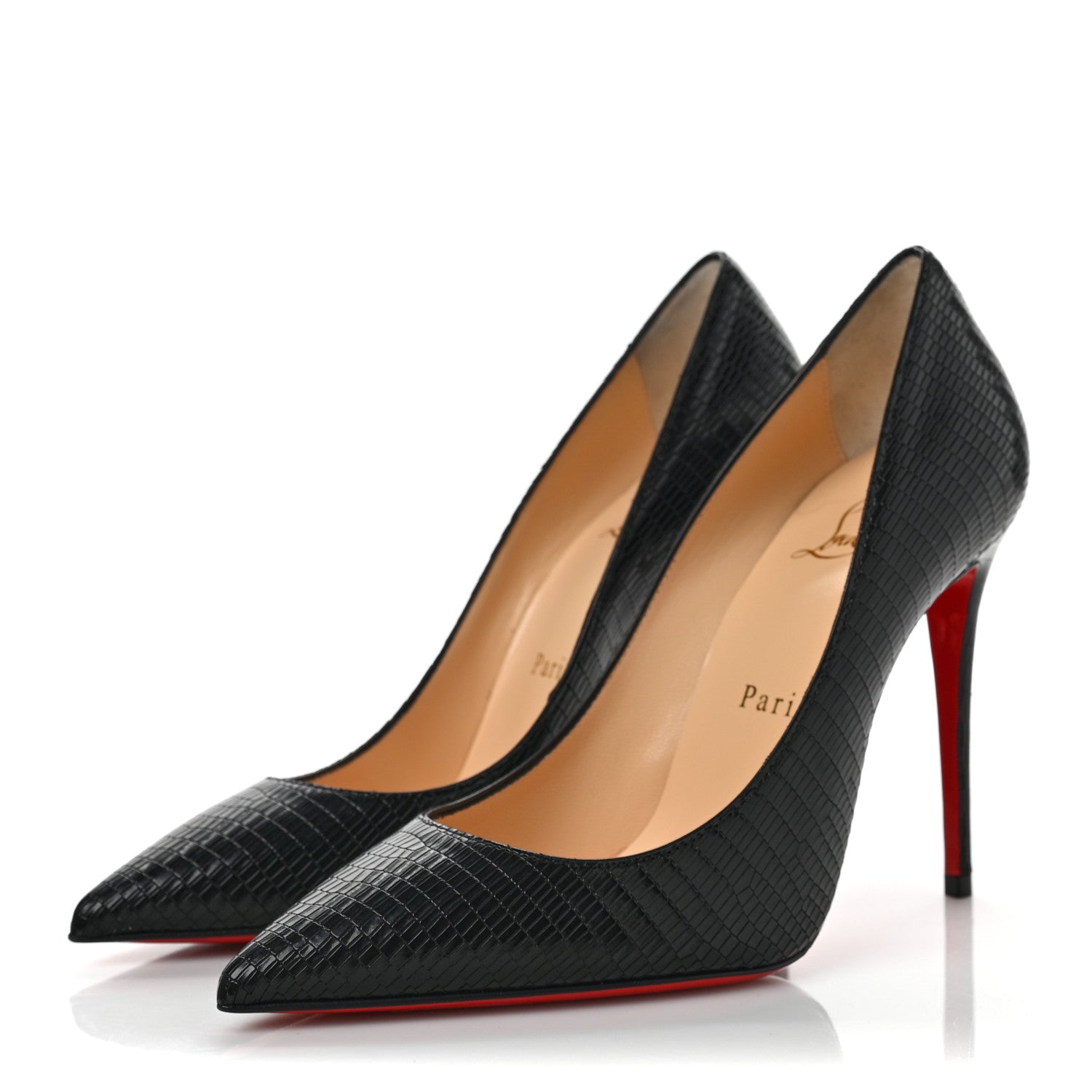 Christian Louboutin Calfskin Iguana Embossed Kate 100 Pumps 35 Black 3 of 7