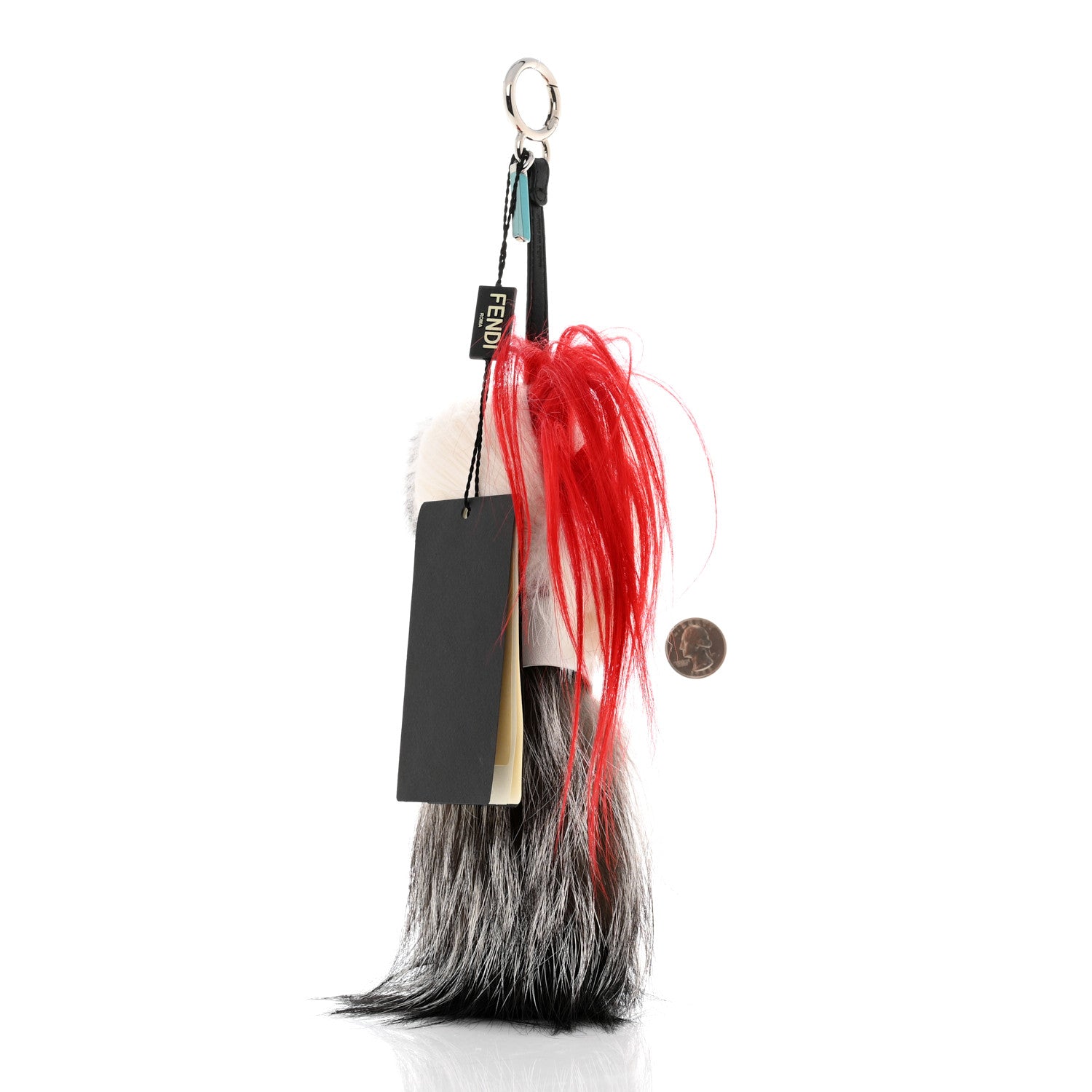 Fendi Fox Mink Goat Fur Nappa Karlito Bag Charm Black Foresta Rosso 2 of 5