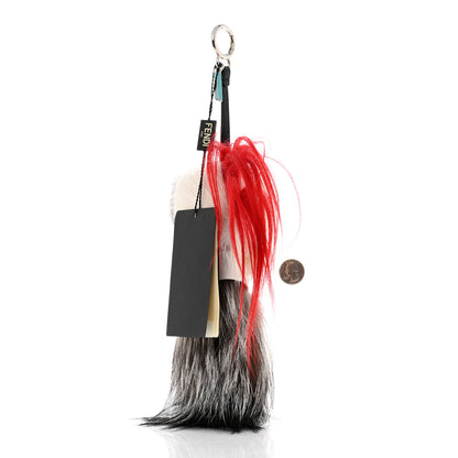 Fendi Fox Mink Goat Fur Nappa Karlito Bag Charm Black Foresta Rosso 2 of 5