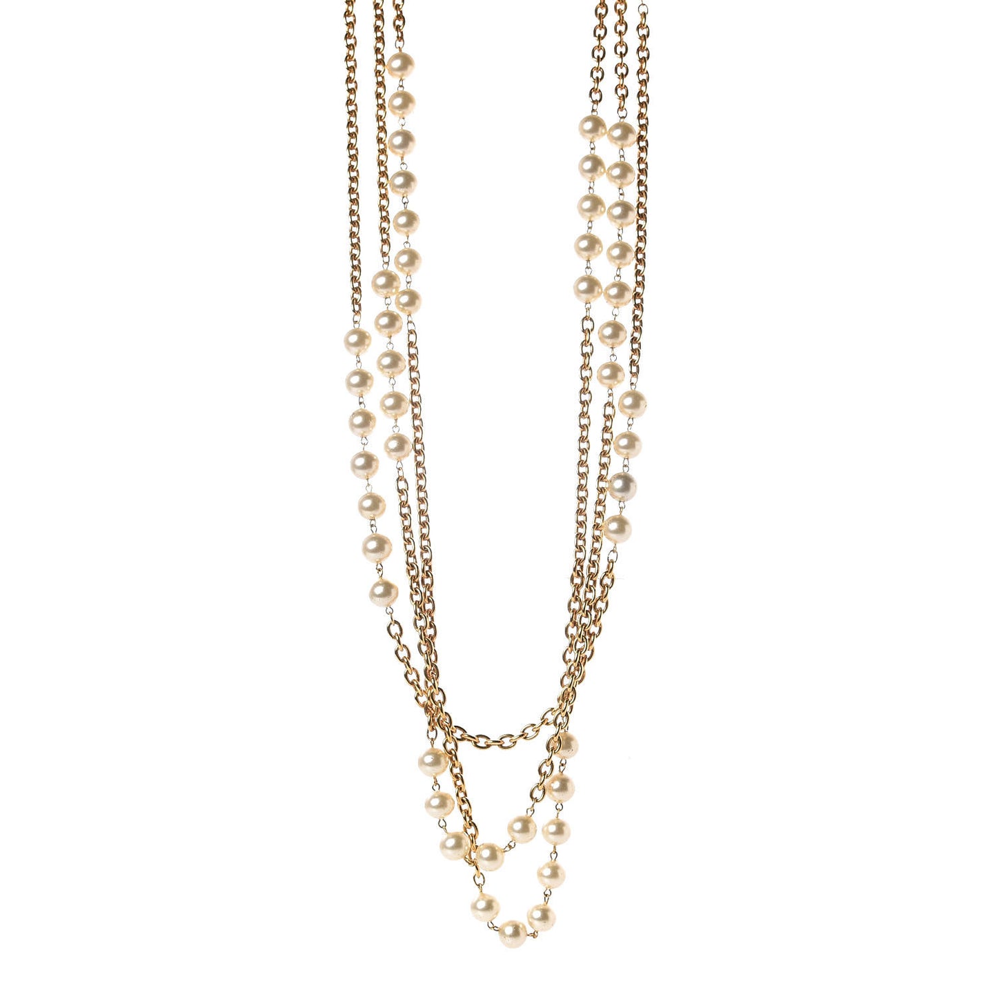 Pearl Chain Multi Strand Necklace Gold