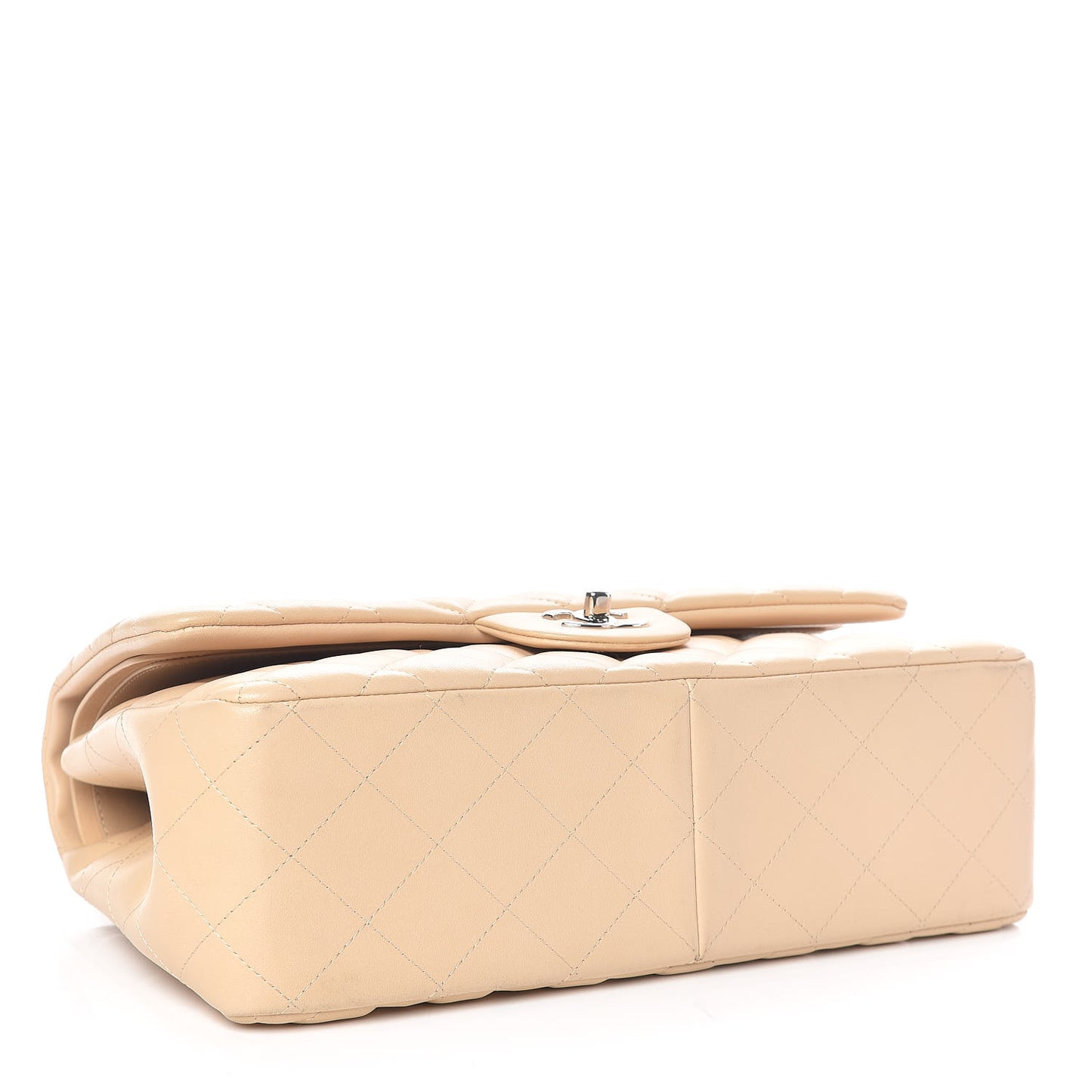 Lambskin Quilted Jumbo Double Flap Beige Clair