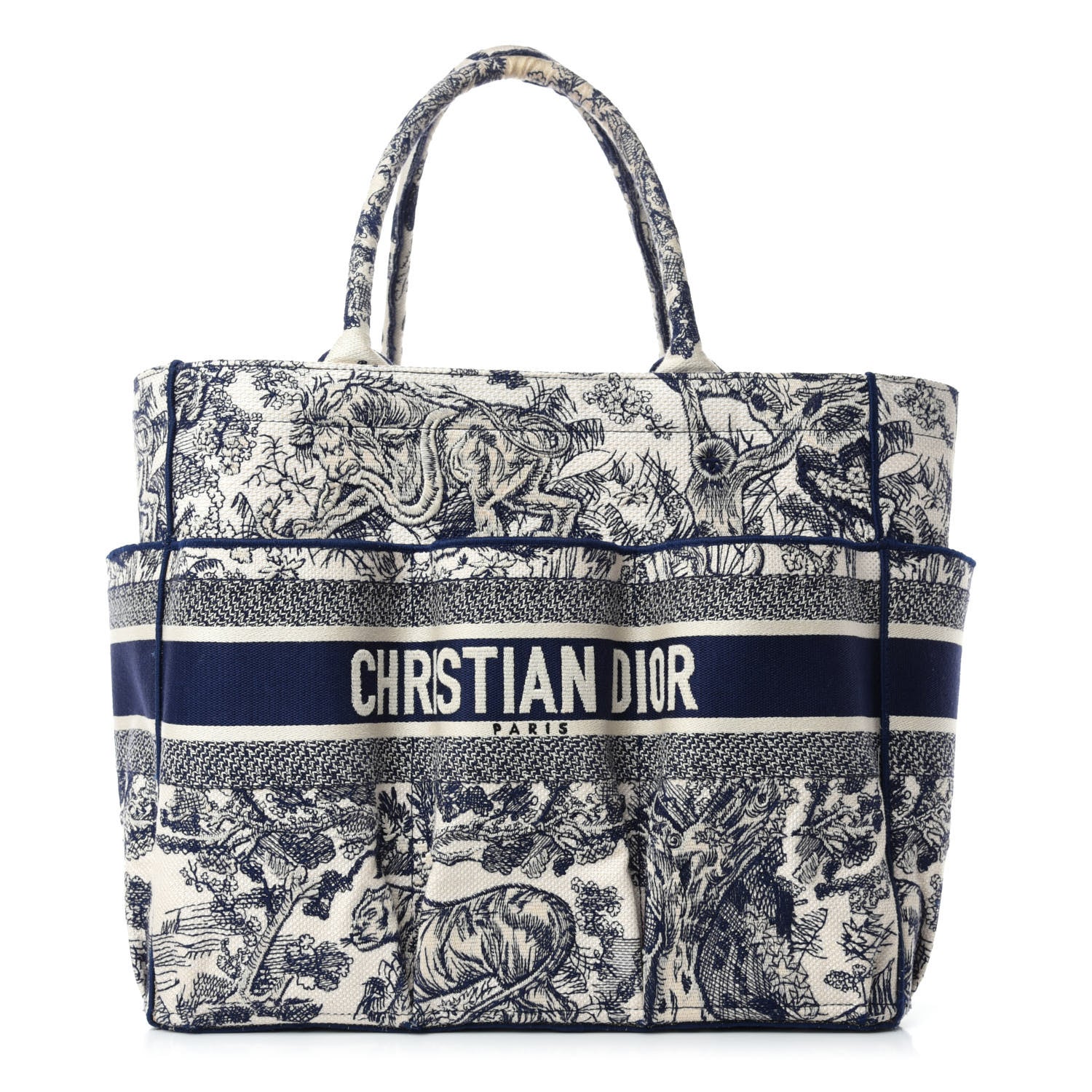 Christian Dior Canvas Embroidered Toile De Jouy Catherine Tote Blue 1 of 10