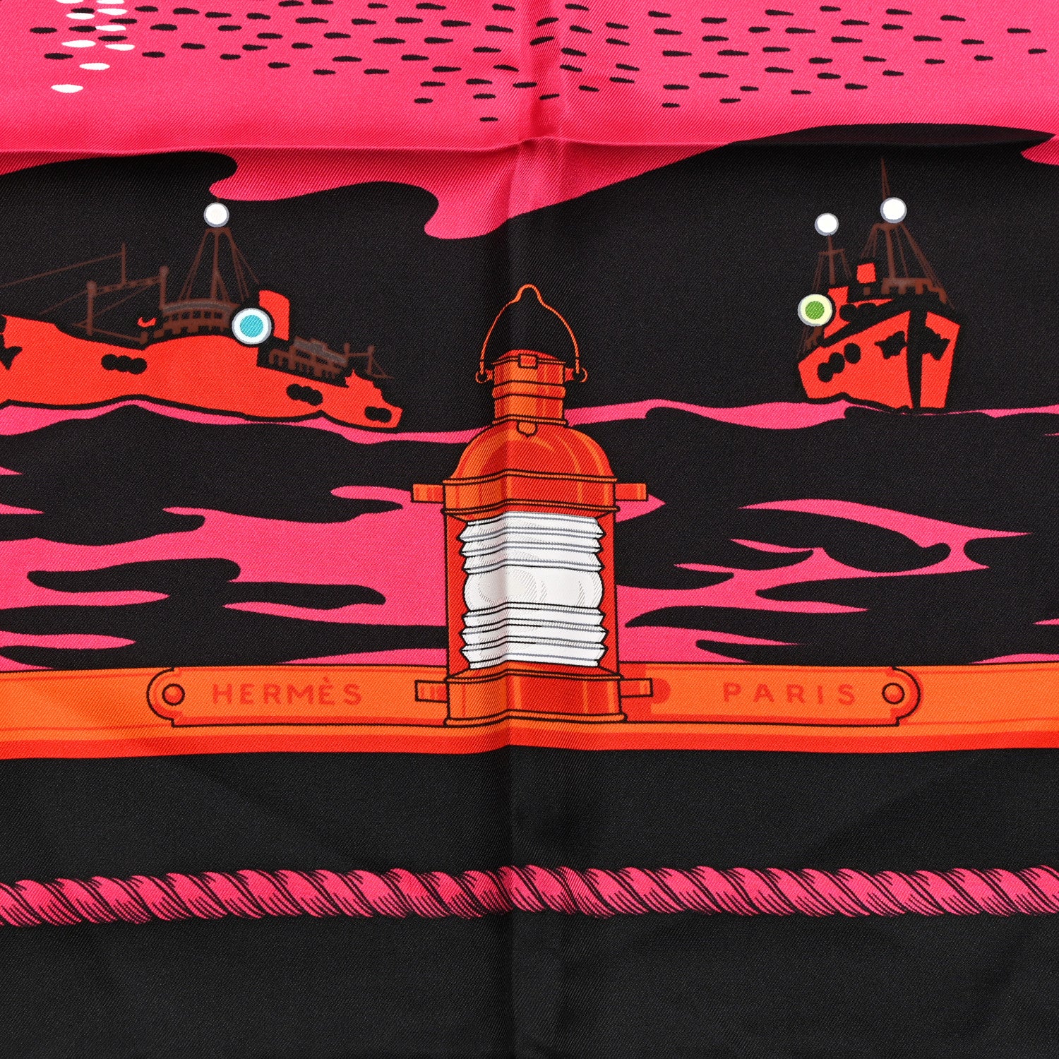 Hermes Silk Feux De Route Apercus La Nuit Scarf 90 Black Rose Fuchsia Orange 2 of 5