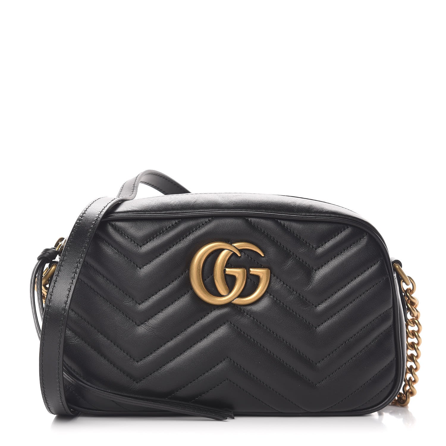 Gucci Calfskin Matelasse Small GG Marmont Chain Shoulder Bag Black 1 of 11