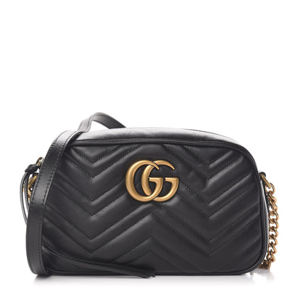 Gucci Calfskin Matelasse Small GG Marmont Chain Shoulder Bag Black 1 of 11