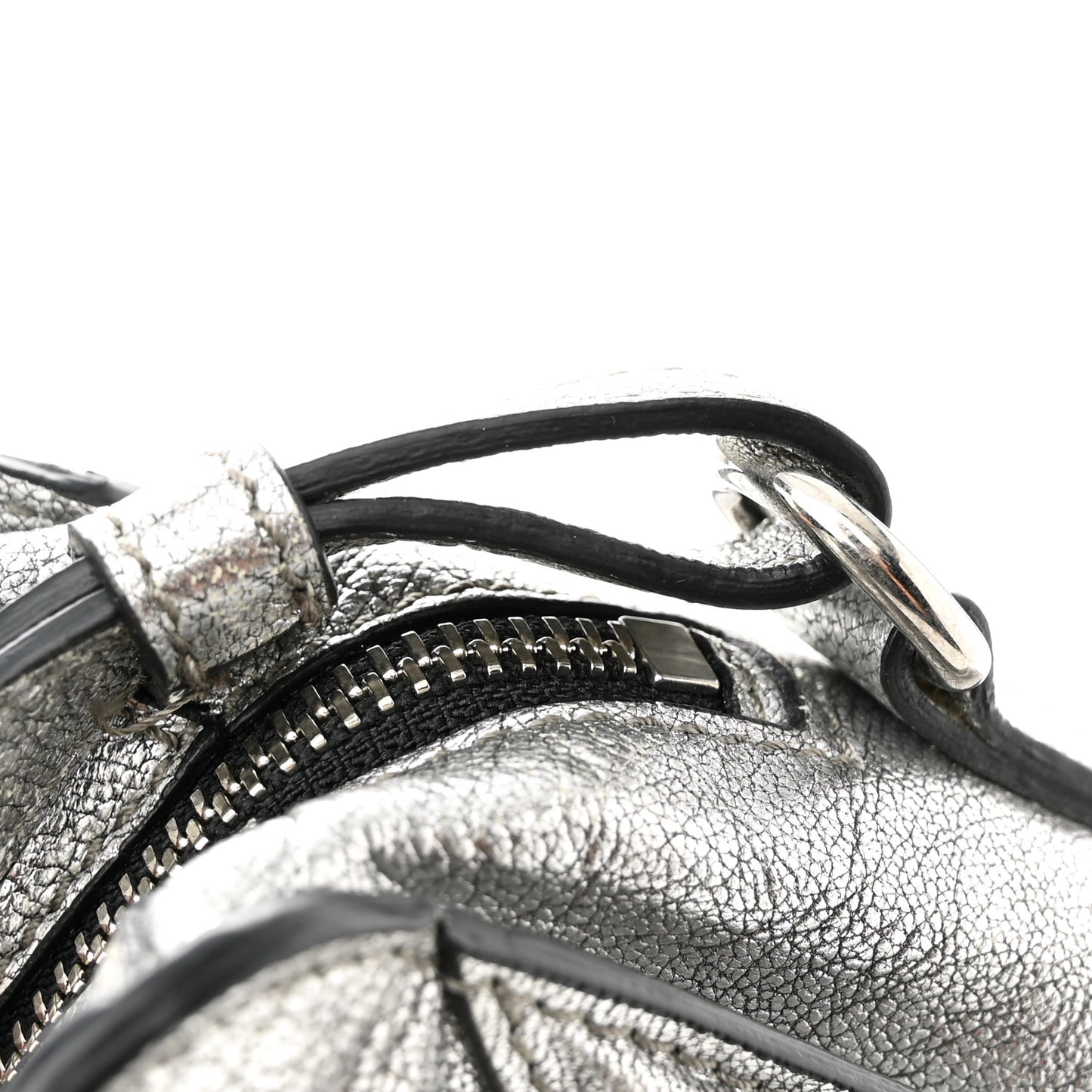 Metallic Pebbled Calfskin Mini Padlock Tote Silver