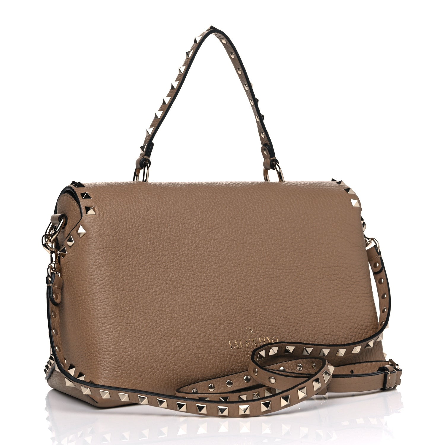 Valentino Garavani Grained Calfskin Rockstud Single Handle Flap Bag Beige 2 of 13