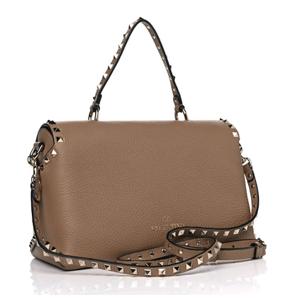 Valentino Garavani Grained Calfskin Rockstud Single Handle Flap Bag Beige 2 of 13