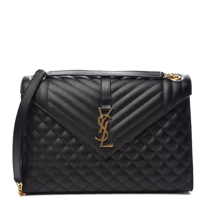 Saint Laurent Grain De Poudre Textured Mixed Matelasse Large Triquilt Monogram Satchel Black 1 of 10