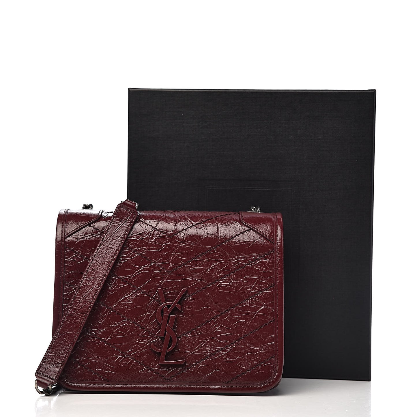 Crinkled Calfskin Matelasse Monogram Niki Chain Wallet Dark Legion Red
