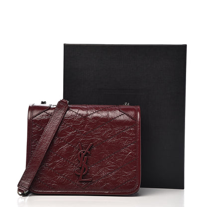 Saint Laurent Crinkled Calfskin Matelasse Monogram Niki Chain Wallet Dark Legion Red 10 of 10