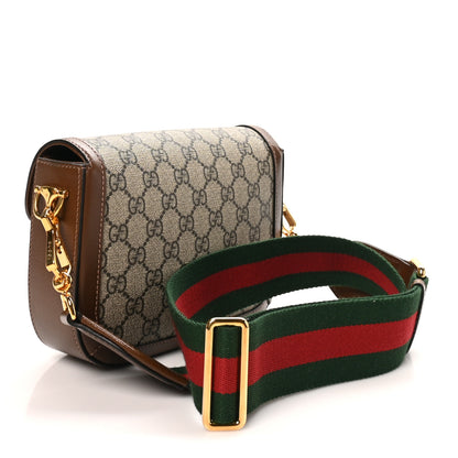 Gucci GG Supreme Monogram Azalea Calfskin Web Mini Horsebit 1955 Shoulder Bag Beige Ebony Brown Sugar 3 of 10
