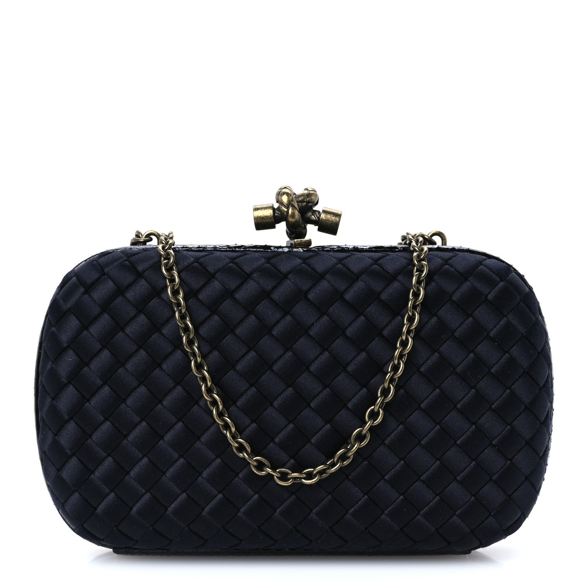 Satin Ayers Intrecciato Chain Knot Clutch Black