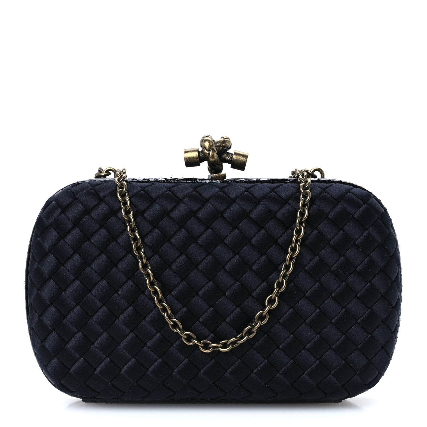 Bottega Veneta Satin Ayers Intrecciato Chain Knot Clutch Black 1 of 8