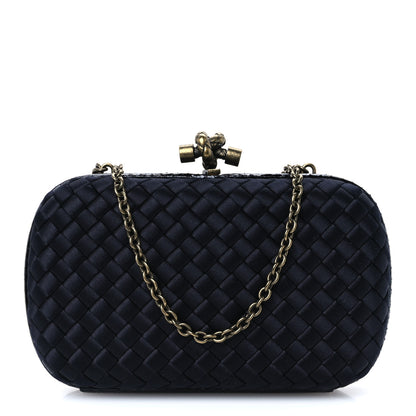 Bottega Veneta Satin Ayers Intrecciato Chain Knot Clutch Black 1 of 8