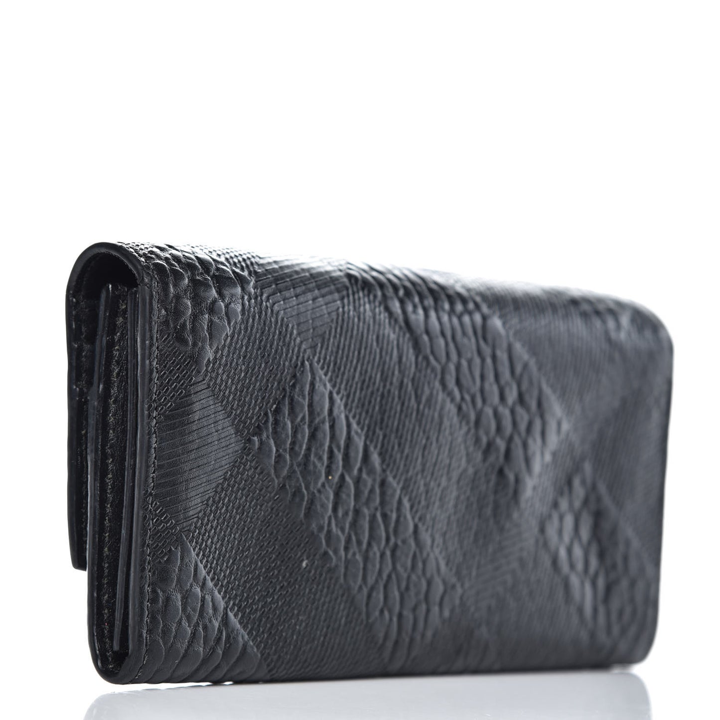 Signature Grain Calfskin Check Embossed Porter Continental Wallet Black