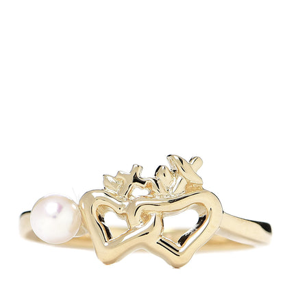 Mikimoto 18K Yellow Gold Akoya Pearl 4mm Double Heart Ring 53 6.25 1 of 4