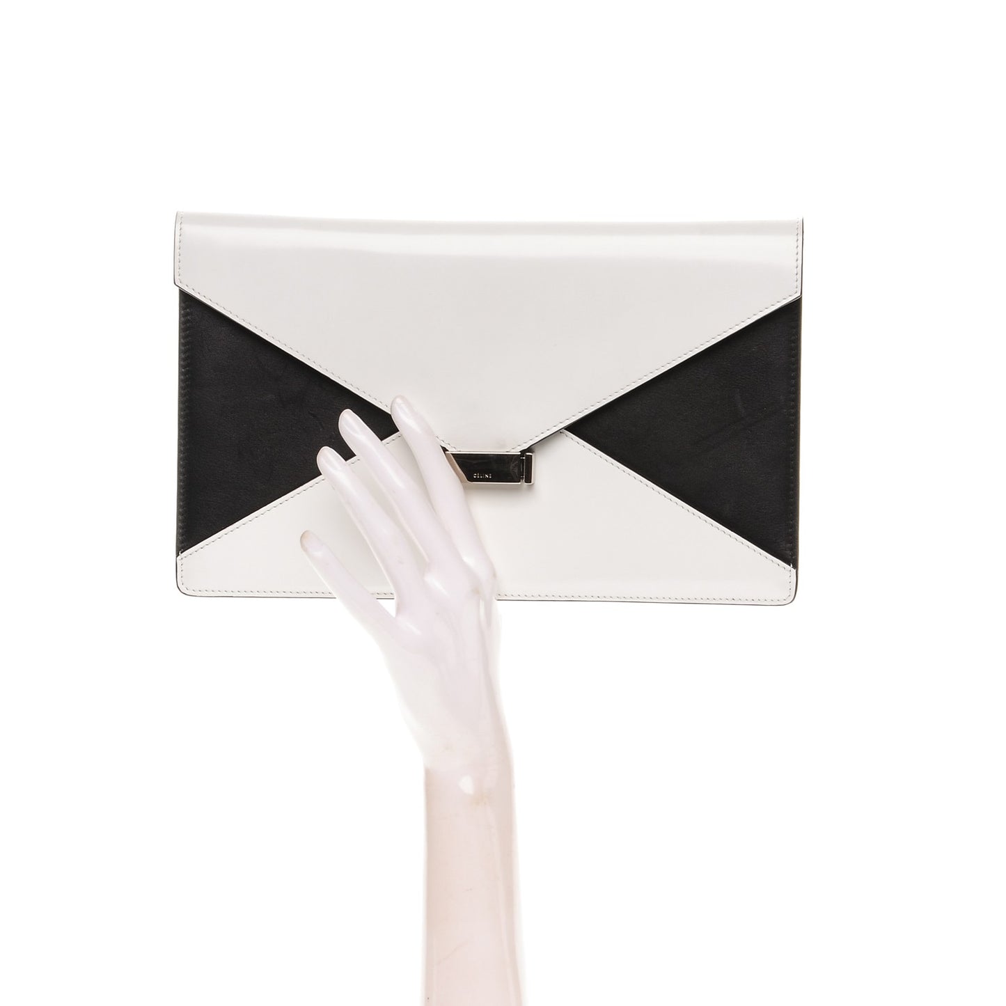 Spazzolato Calfskin Diamond Clutch White Black