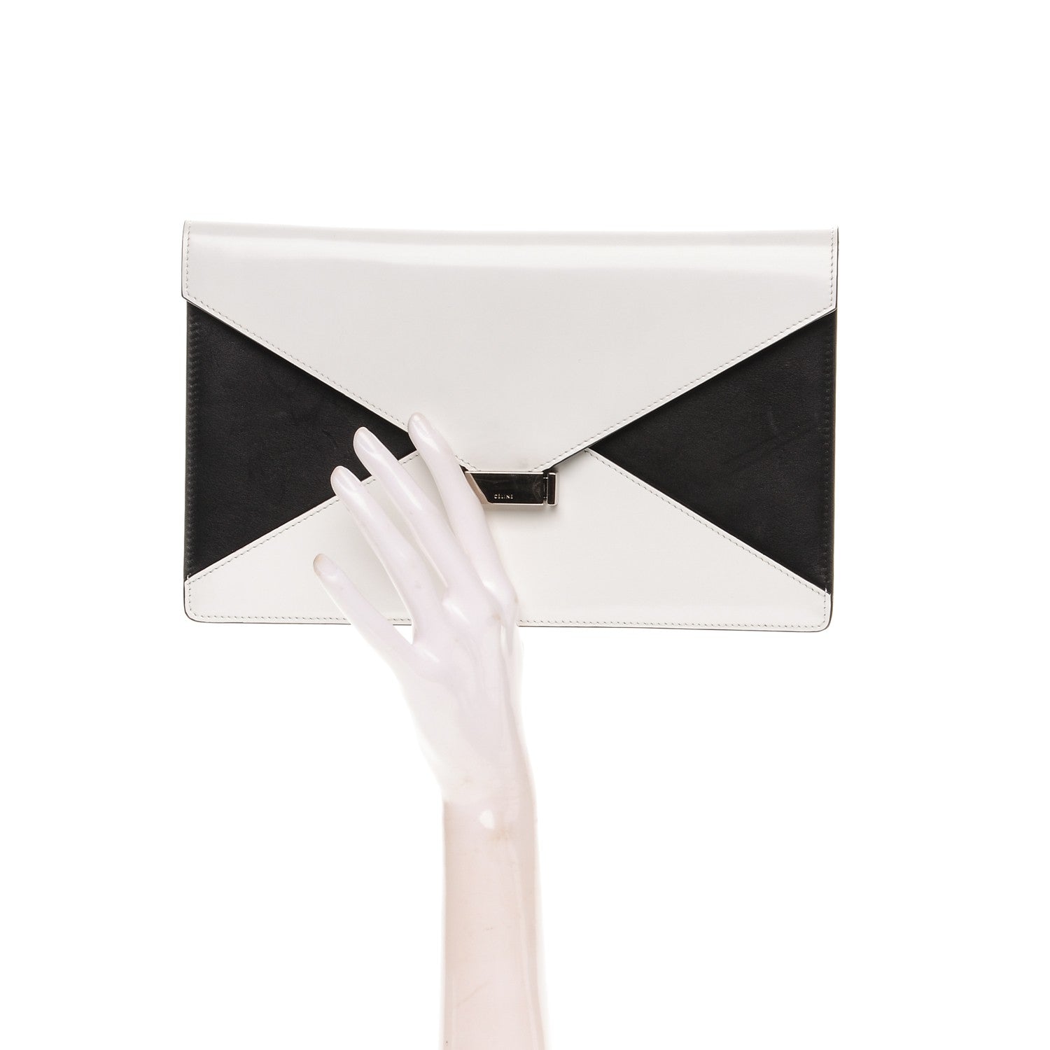 Celine Spazzolato Calfskin Diamond Clutch White Black 2 of 8