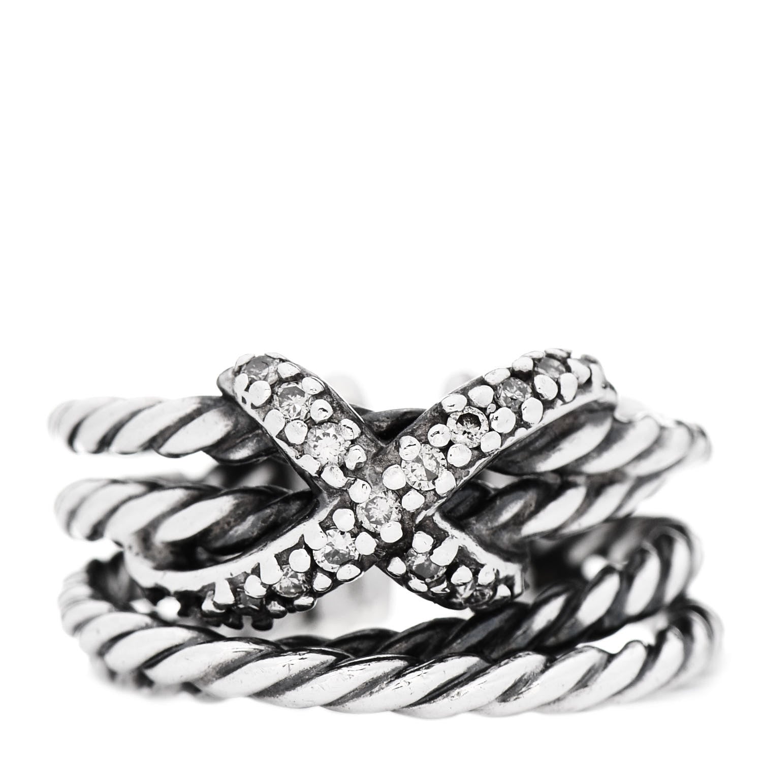 David Yurman Sterling Silver Diamond 10mm X Crossover Ring 50 5.25 1 of 4
