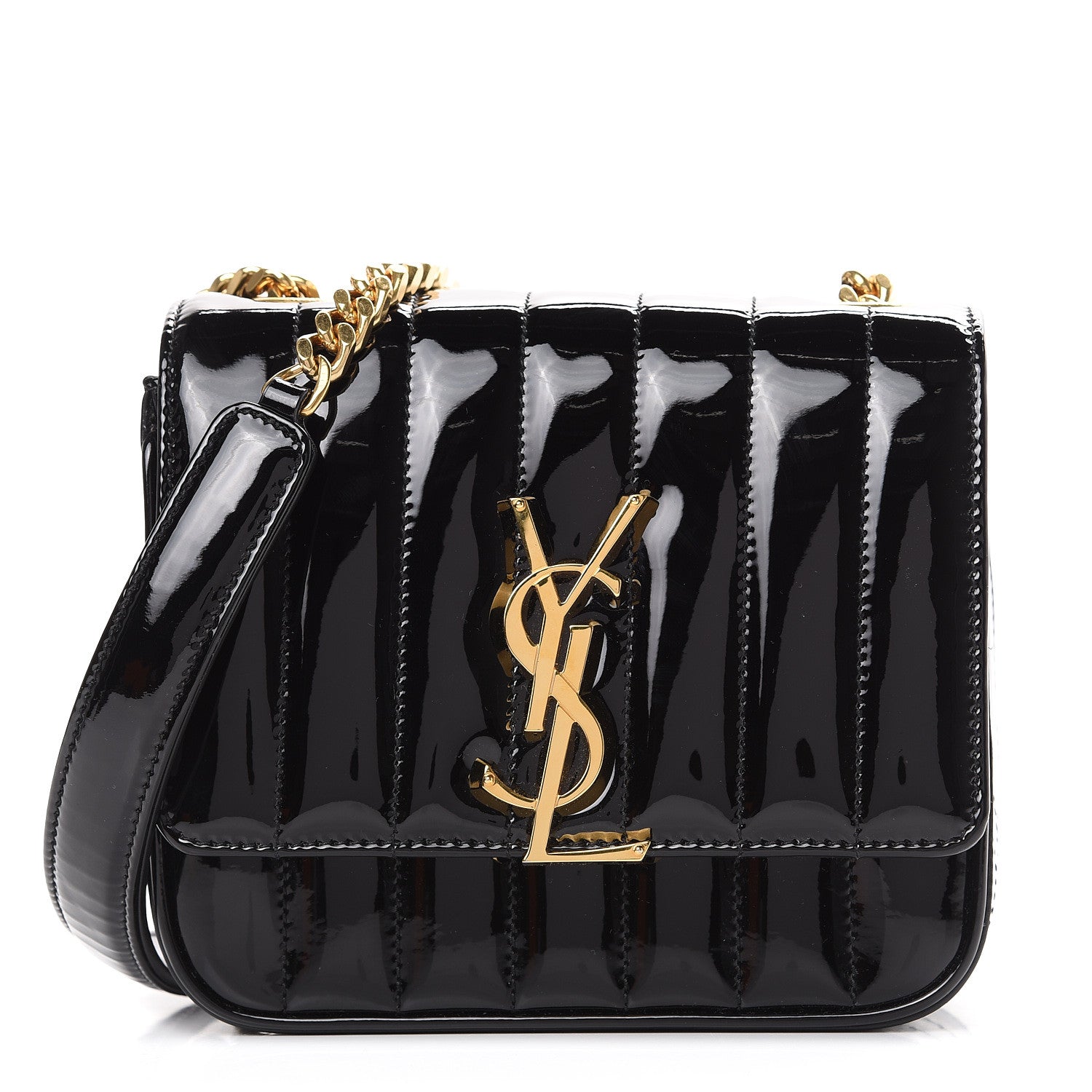 Saint Laurent Patent Calfskin Matelasse Monogram Small Vicky Chain Bag Black 1 of 10