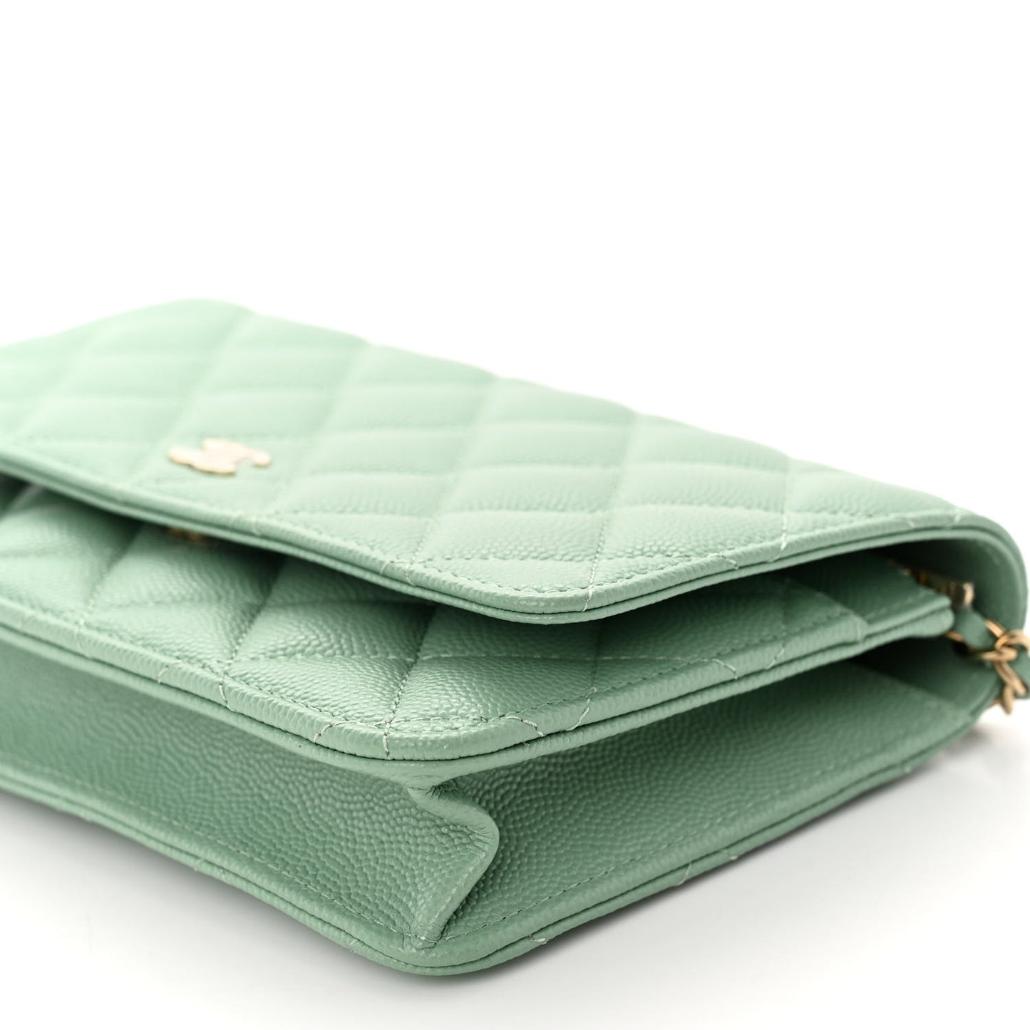 Caviar Quilted Wallet on Chain WOC Light Green