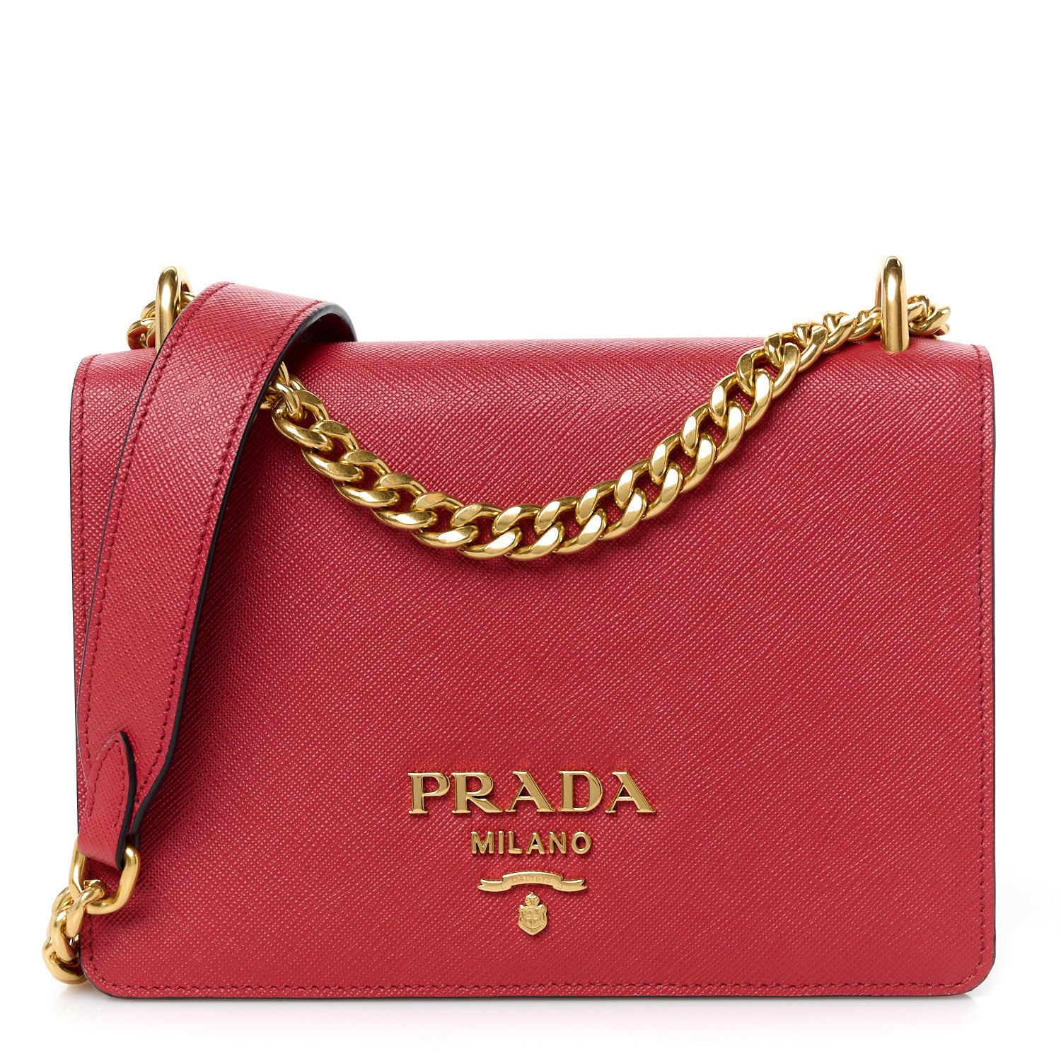 Prada Saffiano Chain Shoulder Bag Fuoco 1 of 11