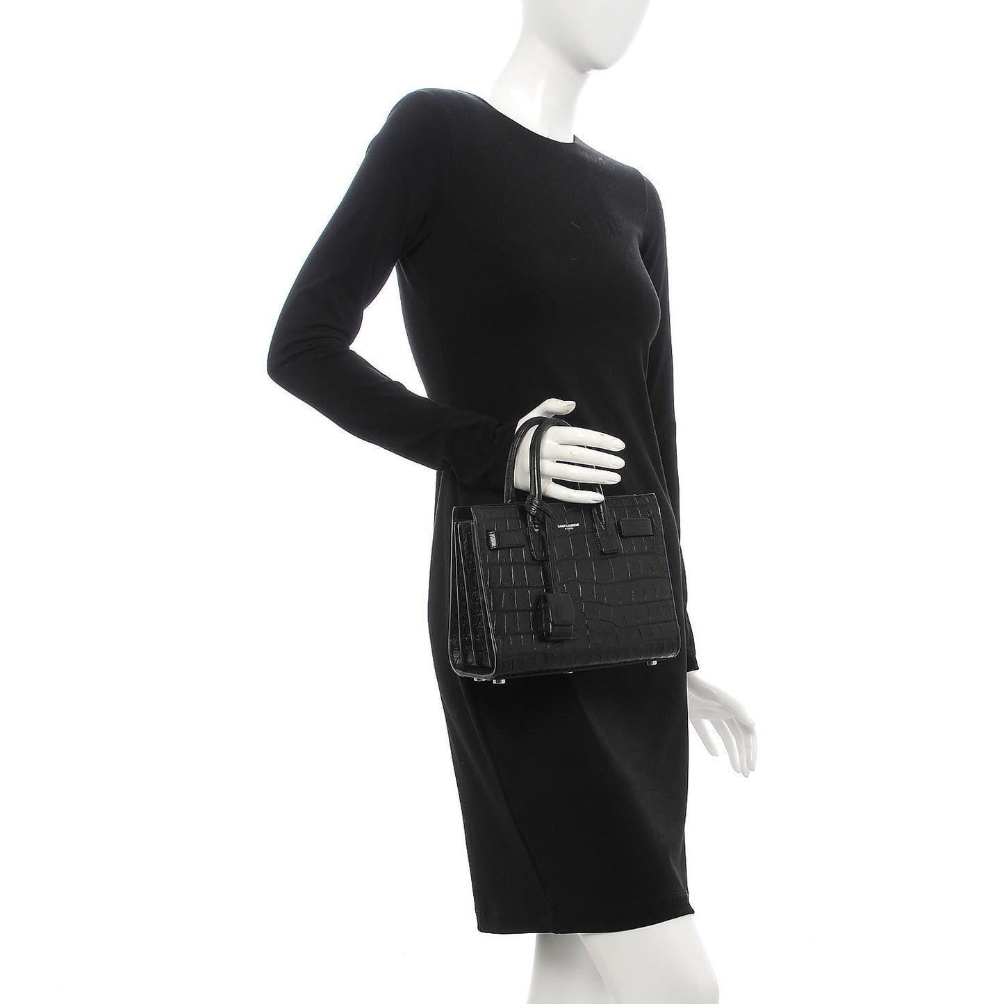 Calfskin Crocodile Embossed Nano Sac De Jour Black