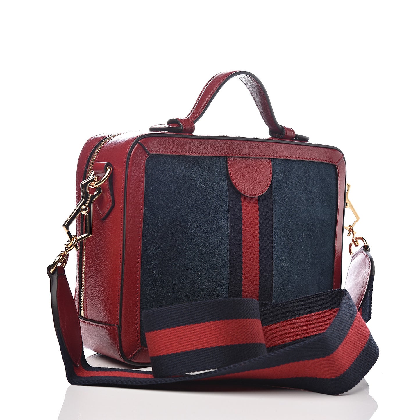Suede Calfskin Web Small Ophidia Top Handle Shoulder Bag New Blue Romantic Cherry