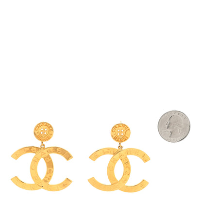 Chanel Metal Large Paris Button Earrings Gold 2 of 4