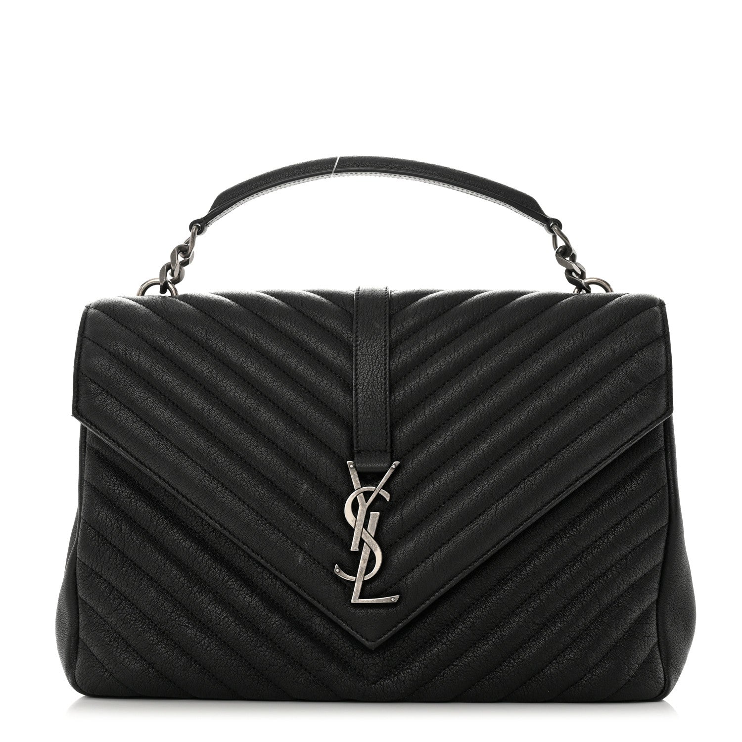 Saint Laurent Sheepskin Matelasse Chevron Monogram Large College Satchel Black 1 of 16